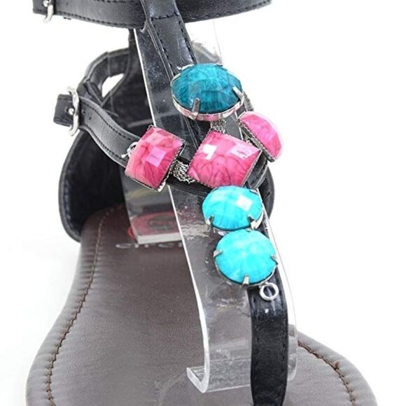 Gemstone Thong Flat Flip-flop Sandal Black - Picture 2 of 3